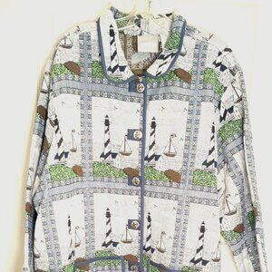 Blair Women’s Lighthouse Sailboat Nautical Tapestry Jacket Coat  3XL